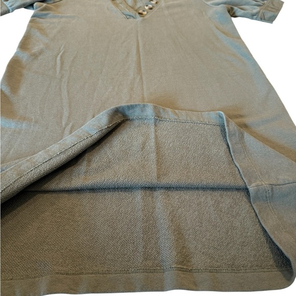 LOFT Olive Green Puff Sleeve Split Neck Sweatshirt Knee Length Dress Size Medium - Picture 16 of 16